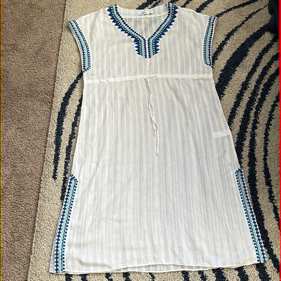 Vineyard vine Embroidered Striped Cotton Maxi Cover-Up Size L - Picture 3 of 10